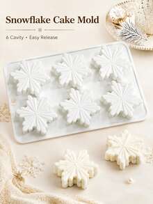 1pc 6-Cavity Snowflake Cake Mold, Decorative Baking Tray For Mousse, Pudding, Chocolate Desserts, Christmas Winter Party, Home Kitchen Easy Release Creative Baking Dessert Making Tool - White - View 4