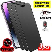 3pcs Matte Privacy Screen Protector Film, Soft Material, Full Coverage, Anti-Spy, Anti-Glare, Ceramic Film, Anti-Fingerprint, Compatible With Phone Cases, Compatible With IPhone 17 Pro Max 6.9 Inch, 17 Pro Max/17 Air/16 Pro Max/16 Pro/16 Plus/16/15 Pro Max/14 Pro Max/13 Mini/12/11/XS Max/XR/8 Plus/7 Plus - Black - View 7