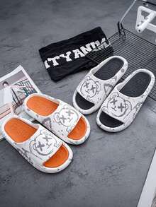 Chanclas para hombre con diseños de caricaturas, transpirables para uso doméstico y exterior. Suela gruesa amortiguante, plantilla de masaje bicolor, suave material EVA. Modelo para parejas - Naranja - Ver 9