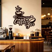 1pc Personalized Coffee Bar Sign, Customized Metal Wall Decor, Suitable For Kitchen, Cafe Decoration, Housewarming Gift For Coffee Lovers, Vintage Style Hanging Plaque - Black - View 5
