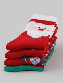 1/4/8 Pairs Random Women's Classic Christmas Element Cartoon Striped Argyle Pattern Comfortable Breathable Mid-Calf Socks - Multicolor - View 3