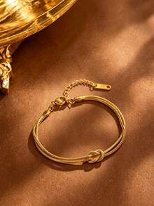 1pc Casual Style Stainless Steel Chain Bracelet With Twisted Chain Design For Women, Suitable For Daily Wear - Yellow Gold - View 6