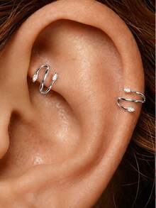 1pc 925 Sterling Silver 16G Spiral Double Hoop Earring-Elegant Piercing Jewelry-Hinged Earring Cartilage Hoop, Unisex, Suitable For Daily Wear - Silver - View 4