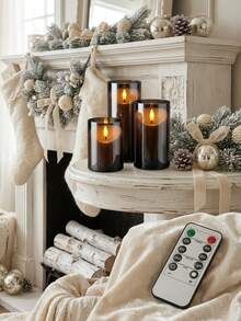 3pcs Grey Acrylic LED Candles, Flameless Design With Realistic Flickering Flame Effect, Battery Operated (Batteries Not Included), Suitable For Home, Wedding, Party And Christmas Decoration, Christmas, Halloween - Grey - View 4