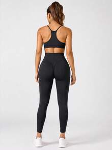 Women's Solid Color High Waist Fashion Fitness Shaping Leggings - Black - View 4