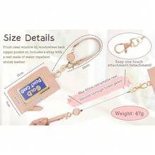 Pass Holder With Retractable Reel, Zipper Coin Purse, Transparent Window, IC Card Holder (, PASMO, Etc.), With Shoulder Strap, Retractable Reel, Coin Purse, Card Holder, Key Holder, Can Be Attached To Bag, Convenient For Quick Passage Through Turnstiles, Commuting, School, Fashion, Unisex - Multicolor - View 9