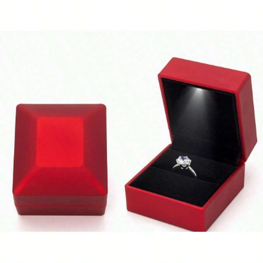 Caja de Regalo Navideña con Luz LED para Anillo, Estuche Joyero Plegable Elegante, Regalo Romántico para Parejas, Propuesta, Boda, Aniversario y Cumpleaños - Rojo - Ver 1
