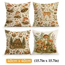 4pcs Forest Mushroom & Deer Pattern Pillow Covers, Single-Sided Printed Pillow Covers, Suitable For Living Room, Bedroom, Home Decor, All-Season Pillow Covers - Multicolor - View 13