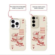 1pc TPU Material Sweet Poker Strawberry Cocktail Bow Pattern Phone Case Compatible With IPhone 17 Pro Max/17/16 Pro Max/15/13/12/11/ S20 FE/A15/S24/A55/ Note 11/Note 12/Note 13 Pro Full Coverage Anti-Drop Soft Shell Protective Cover - White - View 8