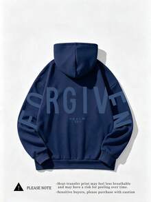 FORGIVEN PSALM 聖經基督耶穌禱告圖案舒適女款衛衣，長袖口袋微落肩休閒連帽衛衣，適合秋冬 - 藏蓝色 - 查看 3