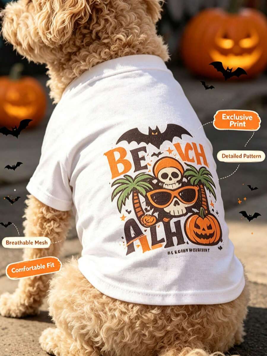 1pc Pet Clothing, Suitable For Cats And Dogs, Funny Halloween Top, Breathable, Warm, Anti-Shedding, Indoor And Outdoor Use - Multicolor - View 1