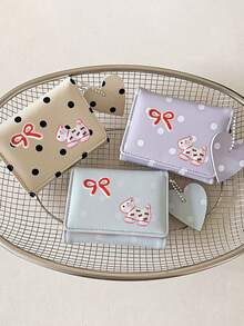 Sweet Polka‑Dot Bow And Dog Decor Pu Small Wallet, Heart Charm Card & Id Document Holder Purse, Cute Gift For Birthday Christmas Halloween For Girls - Multicolor - View 8