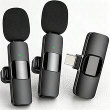 Wireless Clip-On Lavalier Microphone System, Omnidirectional Pickup, USB-C Interface, One-Click Recording, USB Charging, Equipped With Rechargeable Lithium Polymer Battery, Suitable For Live Streaming And Video Conferencing, Compatible With IPhone And Android - USB-C Wireless Plug-And-Play Microphone With Noise Cancellation, Rechargeable Battery And Foam Windshield, Suitable For Live Streaming, Interview And Recording - Black - View 2