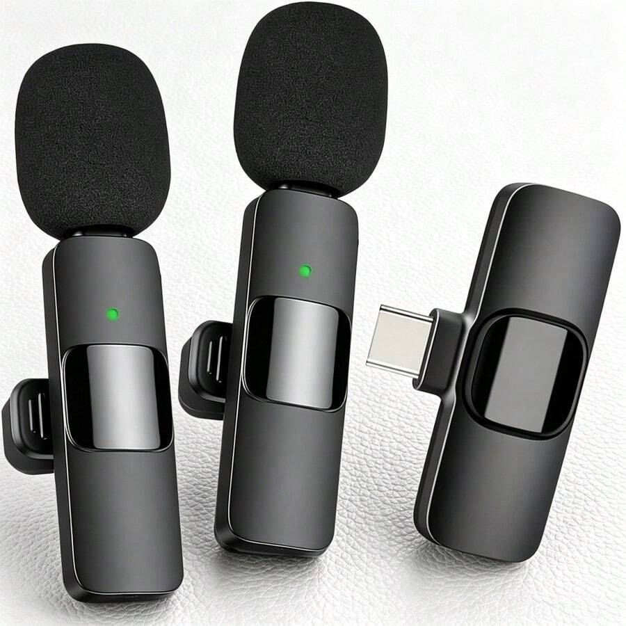 Wireless Clip-On Lavalier Microphone System, Omnidirectional Pickup, USB-C Interface, One-Click Recording, USB Charging, Equipped With Rechargeable Lithium Polymer Battery, Suitable For Live Streaming And Video Conferencing, Compatible With IPhone And Android - USB-C Wireless Plug-And-Play Microphone With Noise Cancellation, Rechargeable Battery And Foam Windshield, Suitable For Live Streaming, Interview And Recording