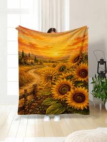 Minimalist Floral Print Pattern Outdoor Camping Leisure Blanket, Soft Comfortable 280gsm Fleece Blanket, Multi-Purpose Blanket For Sofa, Bed And More, Suitable For Home, Picnic, Travel, All Seasons, Modern Style, Polyester, Machine Washable - Multicolor - View 9