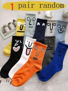 1/5/8 Pairs Funny Expression Print Socks, Unisex, Suitable For Autumn/Winter, Candy Color, Styles Include Boat Socks, Over-The-Knee Socks And Thigh-High Socks. - Multicolor - View 8