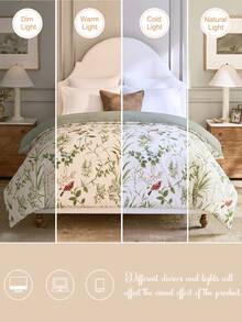 1pc Fresh Floral, Bird And Foliage Print Bedding – 1 Duvet Cover (No Insert), Soft Polyester, Breathable & Machine Washable, Modern American Farmhouse Style - Multicolor - View 5