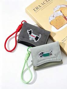 韓式臘腸狗刺繡錢包，多功能防丟掛繩錢包零錢袋與卡夾，可愛臘腸狗極簡卡夾，適合存放現金、信用卡，超薄輕巧臘腸狗造型收納包，便攜設計適合旅行與日常使用，聖誕禮物 - 彩色 - 查看 7