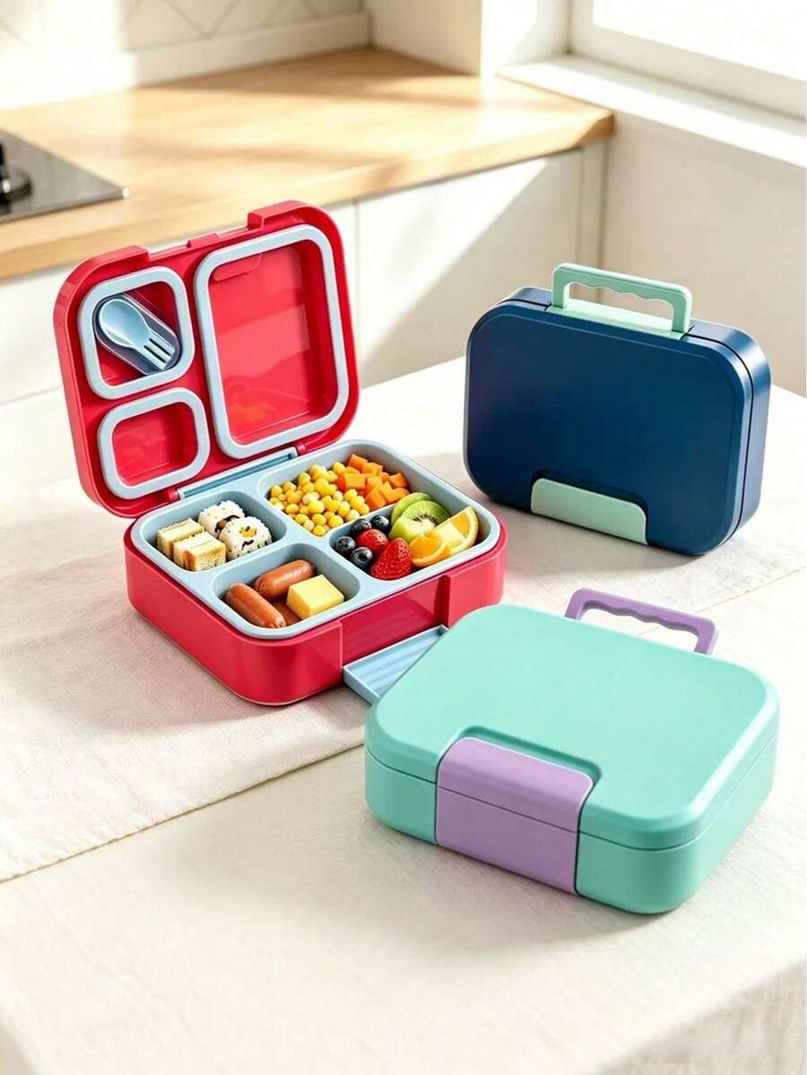 1pc /Children's PP Bento Box/3-Compartment Waterproof Lunch Box, 1110ml Capacity, Suitable For Kitchen Storage/Food Container/Back To School Supplies/Office/Home/Vacation Essentials, Travel Essentials, Summer Meals And Outdoor Dining.