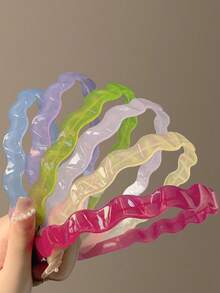 5/6pcs Girls Candy Color Acrylic Wavy Hair Headbands With Teeth Non-Slip Hair Clips Minimalist Thin Style Hair Accessories Suitable For Daily Wear - Multicolor - View 8