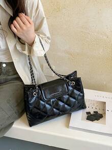 Autumn/Winter New Diamond Quilted Chain Women's Bag, Fashionable Shoulder Bag, Large Capacity, Versatile Commuter Crossbody Bag - Black - View 3