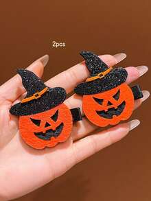 2pcs Halloween Pumpkin Hair Clips Suitable For Holiday Use Hair Accessories - Multicolor - View 5
