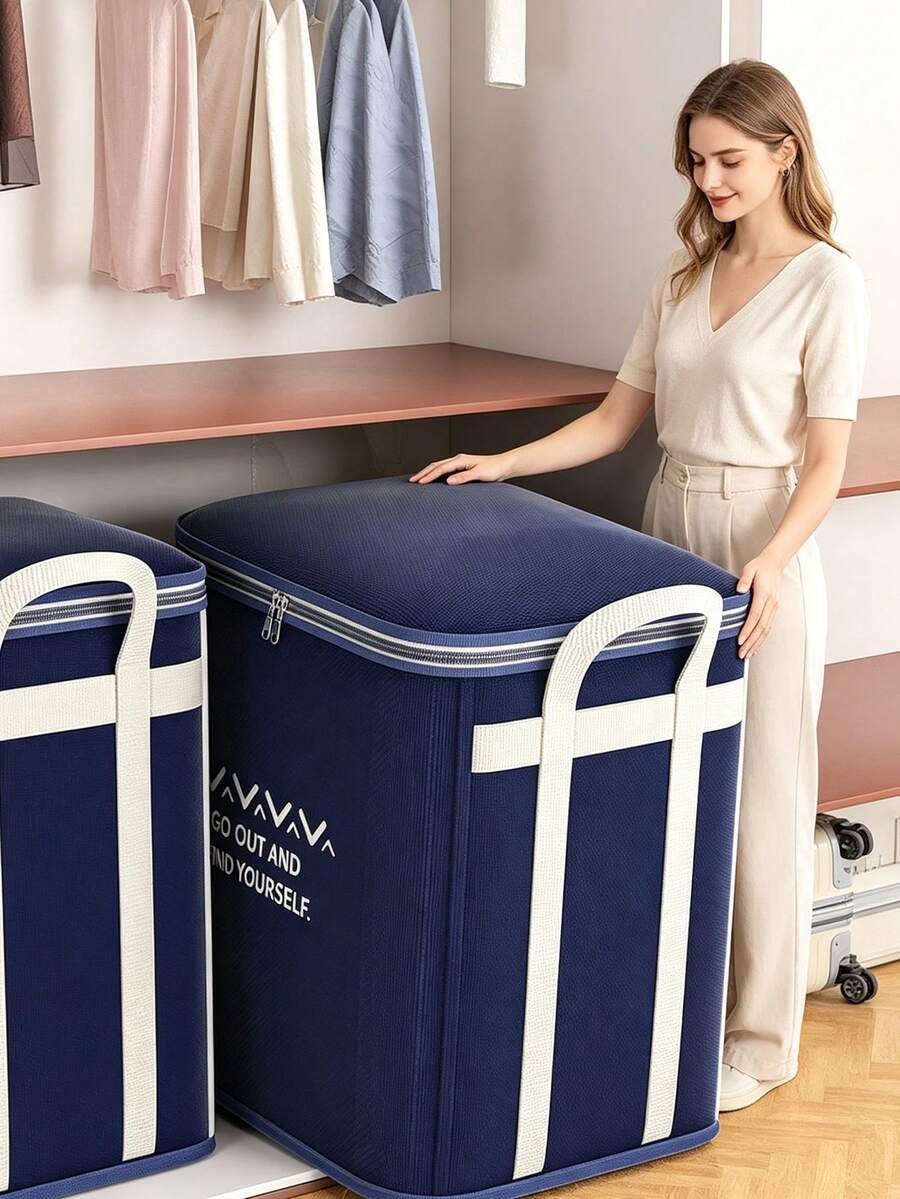 Foldable Clothes Storage Bag, Large Capacity Quilt Blanket Organizer Bin With Reinforced Handles & Zipper, Waterproof Dustproof Fabric Storage Container, Stackable Closet Organizer For Seasonal Clothing, Bedding, Comforters - Multicolor - View 1