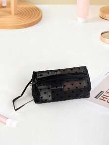 6pcs Women's Vintage Black Polka Dot Mesh Travel Storage Set, Multi-Layer Multi-Size Makeup Bag, Multi-Size Combination Toiletry Bag, Suitable For Home Storage, Essential For Short Trips, Can Be Used As Holiday Gift - Black - View 11