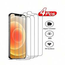 4pcs Tempered Glass Screen Protector, Compatible With IPhone XR/XS MAX/6/7/8/11/12/13/14/15 Pro Max/16 Pro Max/16 Plus/16e/17Air/17/Mini/Plus/SE, Phone Accessories Waterproof Shockproof Anti-Fall Anti-Fingerprint Full Cover - Clear - View 10