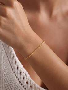 Nooxian 1pc Minimalist Women's Gold-Colored Stainless Steel Water Wave Chain - Yellow Gold - View 2