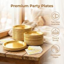 50/100pcs Gold Foil Paper Plates, 7 Inch & 9 Inch, Round Dessert Dinner Plates For Birthday Wedding Party Tableware Supplies Catering Holiday BBQ Events, Decorative Paper Plates For Crafts - Gold - View 9