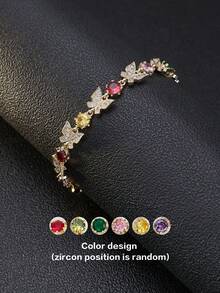 1pc Exquisite Stackable Oro Laminado Three-Color Butterfly Pendant Bracelet, Suitable For Romantic Daily And Vacation Wear - Butterfly Bracelet - View 17