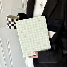 1件可愛淺綠格紋紫色花卉印花書本式多角度平板保護殼，相容 iPad Air 6/5/4 & 10 (10.9 吋)/Pro 2024、Air M3/A16 2025，相容 Galaxy Tab S9 FE/S8 Plus/S7/S10，相容 OPPO Pad，相容 MatePad，相容 Vivo Pad，相容 Honor Pad，相容 Xiaoxin Pad - 彩色 - 查看 2