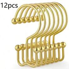 12pcs Rust-Proof Double Roller Shower Curtain Rings, Aesthetic Mountain Shape Metal Shower Curtain Hooks, Suitable For Shower Curtains And Liners, Smooth Sliding Heavy Duty Hanging Rings, Modern Bathroom Accessories, Star Wand (12pcs Set) - Gold - View 12