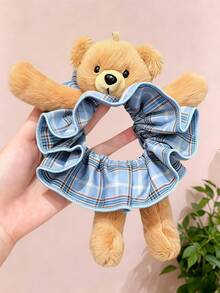 1/1/2/Pcs/Set Brown Plush Headband + Bear Plaid Hair Scrunchie Combination, Cute Hair Accessories - Suitable For Girls And Women, Essential For Daily Wear And Parties - Multicolor - View 7