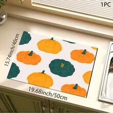 Cute Pumpkin Print Pattern Drainage Mat/Absorbent Mat/Drying Mat For Coffee Machine And Tableware - Absorbent Polyester Tabletop Protector With Rubber Non-Slip Backing, For Kitchen Countertop Decoration - Home Bar And Dining Table Placemat - Multicolor - View 9