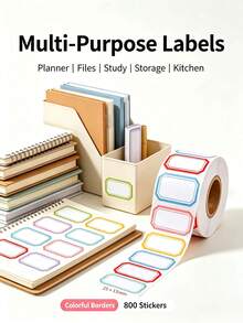 1000pcs Multi-Purpose Colorful Border Writable Self-Adhesive Label Stickers Roll, Blank Classification Marking Labels, Suitable For Home, Office, School, Jar Storage - Random a - View 9