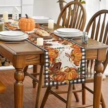 1pc Vintage Pumpkin Birdhouse Print Autumn Home Decor Table Runner - Polyester Stiff Fabric, Rectangular, Ideal For Holiday Dining And Outdoor Parties, Suitable For Home Dining Room, Restaurant, Kitchen Supplies, Party Table Decoration - Orange - View 3