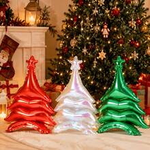 kumozawa 6pcs Red & Green Shiny Transparent Christmas Tree Foil Balloon Set, Tree-Shaped Balloon Combination, Christmas Party Window Display Scene Setting, Christmas Tree-Shaped Decorative Balloons, Decorative Balloons, Party Supplies - Multicolor - View 3