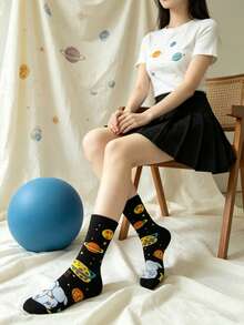 1 Pair Women's Black Planet Pattern Soft Comfortable Cute Fun Casual Shoes, Suitable For Home Leisure, Outings And Parties - Black - View 3