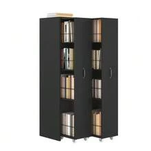 رف كتب قابل للتوسيع مع عجلات – 4 طبقات، قابل للعكس يمين/يسار، مصنوع من MDF، سعة حمولة 20 كجم لكل طبقة، مناسب للحمام أو المطبخ أو غرفة المعيشة - الأسود - مشاهدة 1