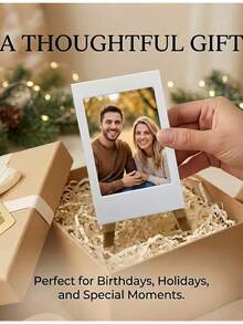 White Mini Instant Photo Frame With Wooden Easel Stand, Reusable Tabletop Picture Display Holder, Small Desktop Photo Ornament, Multi‑Purpose Home Office Desk Decor, Holiday Gift For Friends Family, Birthday & Anniversary Present - Multicolor - View 5