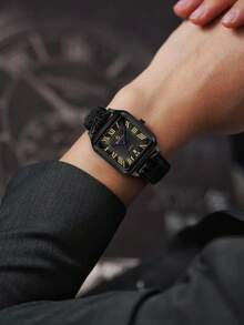 GUSALAI Square Roman Numeral Men's Quartz Watch With PU Strap, Calendar, Business Style, Multiple Colors Available, Suitable For Daily Wear And Holiday Gifts - one-size - View 5
