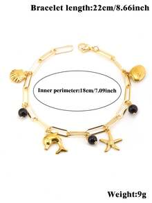 1pc Gold Color Starfish Bracelet Shell Dolphin Charm Women Handmade Metal Ocean Style Pendant Beach Bracelet Summer Jewelry H945 - Bracelet - View 5