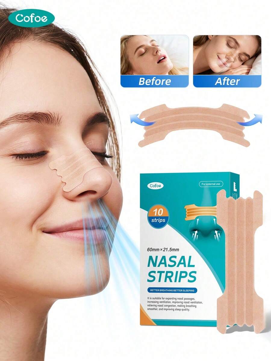 Cofoe Nasal Strips For Adults And Men, Women, Extra Strength Nasal Congestion |(60mm X 21.5mm)| Opens Nose And Increases Nasal Airflow, Helps Relieve Congestion For Better Breathing, Individually Packed Nose Strips For Sleep Aid, Night Use