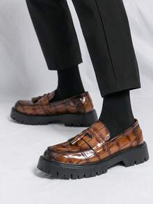 Men's Business Thick Sole Formal Loafers, PU Leather Shoes For Daily Wear And Banquets - Brown - View 7