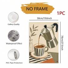 1pc Moka Pot Coffee Canvas Wall Art, Framed Or Unframed Vintage Textured Painting Print, Neutral Cafe Still Life Poster, Wall Decor For Kitchen Dining Interior, Home Decoration, Gift - Abstract Style a - View 10