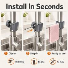 Stainless Steel Faucet Towel Rack, No-Drill Sink Cloth Holder, Suitable For Dishcloths, Sponges And Cleaning Brushes - Multicolor - View 10