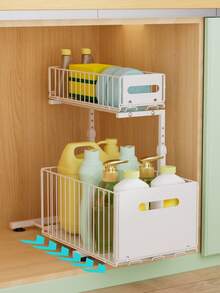 Under Sink Organizer With Pull Out Baskets ,2 Tier Sliding Cabinet Storage Drawer, Adjustable Height Kitchen Cabinet Organizer For Kitchen Pantry Bathroom Counter, Kitchen Cabinet Organizer,Pantry Storage Drawer, Under Sink Storage Rack - Multicolor - View 8