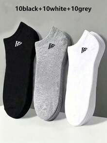 30 Pairs Unisex Sports Socks, White/Black/Grey Short Socks, Invisible Socks, Minimalist Fashion, Suitable For Daily Casual Wear (Random Style And Color) Available In 30/20/125/10/5/1 Pairs - Multicolor - View 16